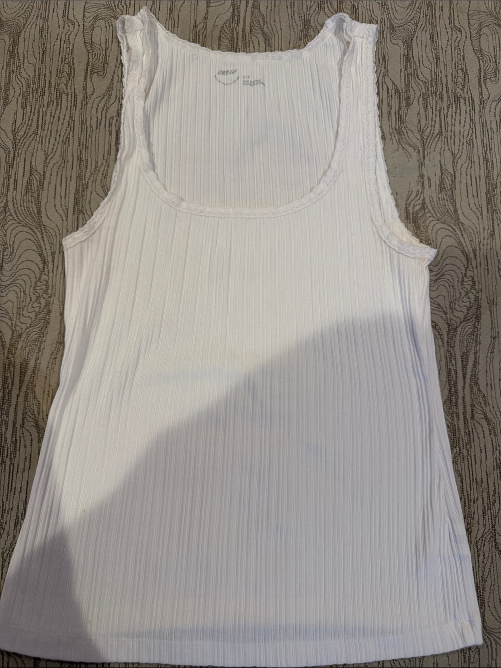 Aerie Classic White Ribbed Tank Top with Lace Trim